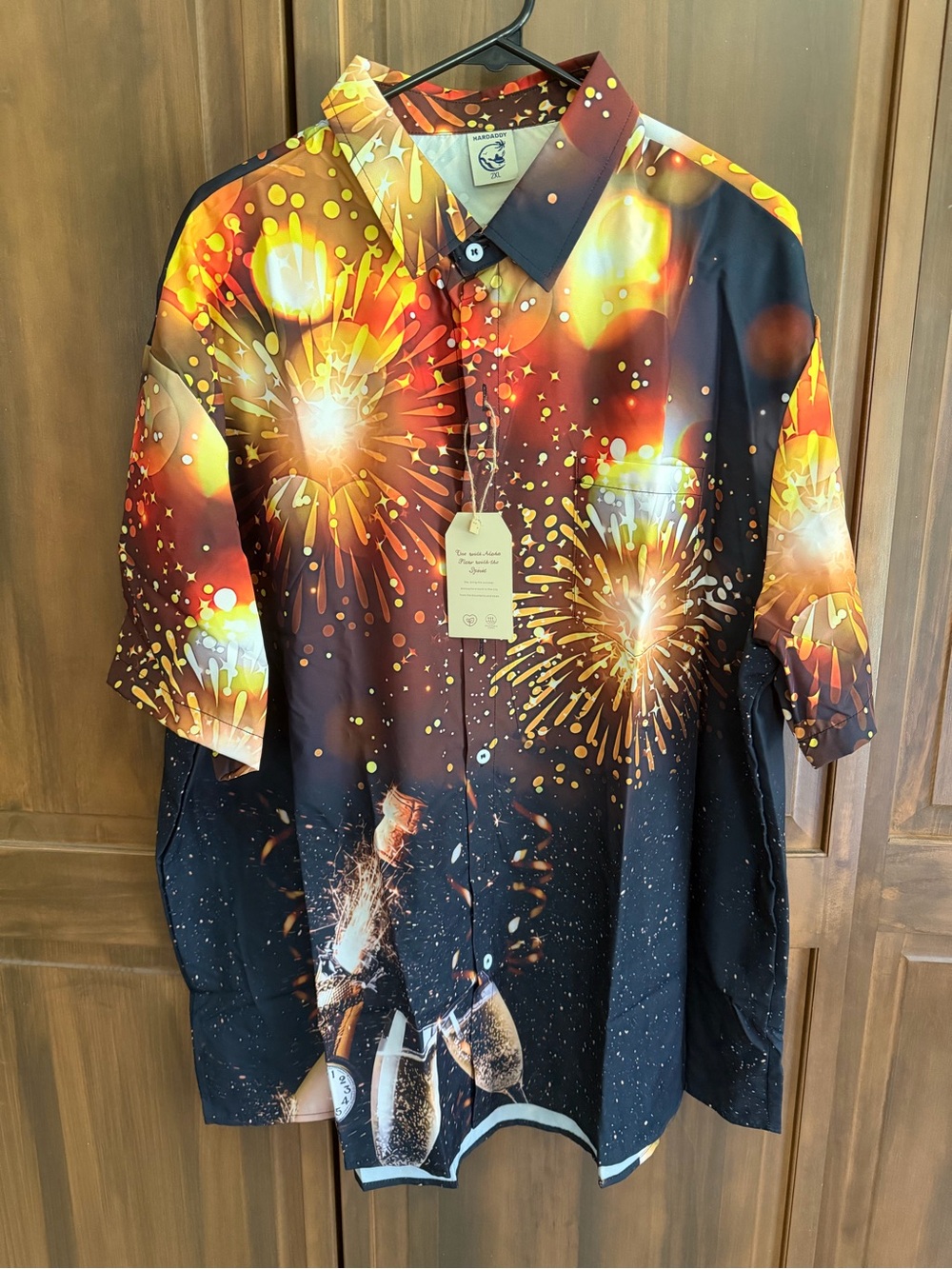 Men's Fireworks Print Short-Sleeve Button-Down Shirt - Black & Orange